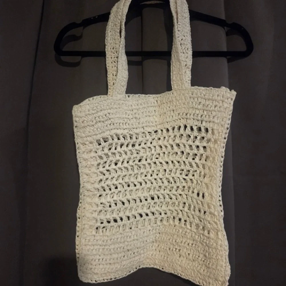 White Crochet Raffia Tote Bag Beach Summer‎ Handbag NOSIZE